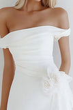 White Off the Shoulder Bodycon Graduation Dress with Flower