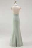 Halter Dusty Sage Mermaid Ruffles Chiffon Bridesmaid Dress
