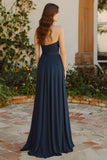 Halter Navy A Line Halter Chiffon Bridesmaid Dress