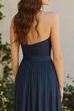 Halter Navy A Line Halter Chiffon Bridesmaid Dress