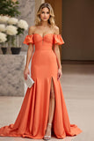 Off The Shoulder Orange Mermaid Ruffles Prom Dress