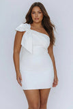 One Shoulder Bow White Bodycon Plus Size Graduation Dress