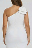One Shoulder Bow White Bodycon Plus Size Graduation Dress
