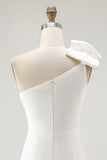 One Shoulder Bow Bodycon White Graduation Dress