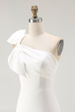 One Shoulder Bow Bodycon White Graduation Dress