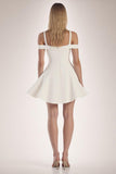 Off The Shoulder White A Line Ruffles Satin Mini Graduation Dress