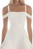 Off The Shoulder White A Line Ruffles Satin Mini Graduation Dress