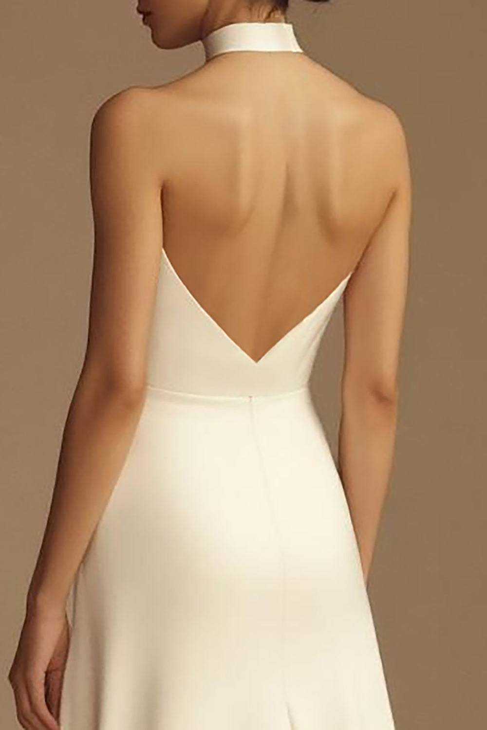 white satin backless wedding dress High Neck Open Back Sleeveless Satin Long Wedding Dress White / US 8