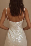 Sparkly White Spaghetti Straps Bodycon Short Graduation Dress