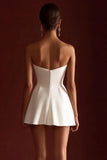 White Strapless A Line Graduation Dress with Bow