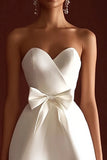 White Strapless A Line Graduation Dress with Bow