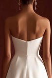 White Strapless A Line Graduation Dress with Bow
