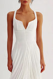 Flowy White Ruched A Line Graduation Dress
