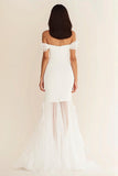 Off the Shoulder Mermaid White Long Wedding Dress