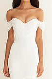 Off the Shoulder Mermaid White Long Wedding Dress