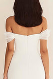 Off the Shoulder Mermaid White Long Wedding Dress