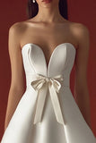 Strapless White A Line Satin Graduation Dress