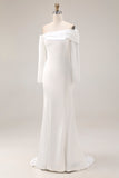 White Mermaid Off The Shoulder Wedding Dress with Long Sleeves
