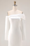 White Mermaid Off The Shoulder Wedding Dress with Long Sleeves