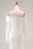 White Mermaid Off The Shoulder Wedding Dress with Long Sleeves