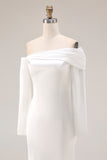 White Mermaid Off The Shoulder Wedding Dress with Long Sleeves