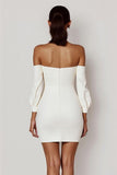 White Bodycon Off the Shoulder Mini Graduation Dress with Long Sleeves