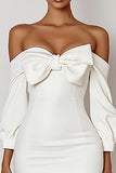 White Bodycon Off the Shoulder Mini Graduation Dress with Long Sleeves