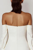 White Bodycon Off the Shoulder Mini Graduation Dress with Long Sleeves