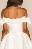 White A Line Off the Shoulder Mini Graduation Dress
