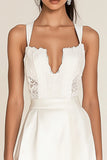White A Line Spaghetti Straps Satin Lace Graduation Dress