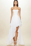 White A Line Strapless Ruffled Graduation Dress