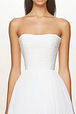 White A Line Strapless Ruffled Graduation Dress