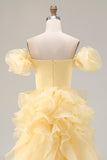 Off The Shoulder Sheath Yellow Long Prom Dress with Ruffles