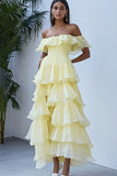 Off the Shoulder Daffodil Formal Dress with Ruffles