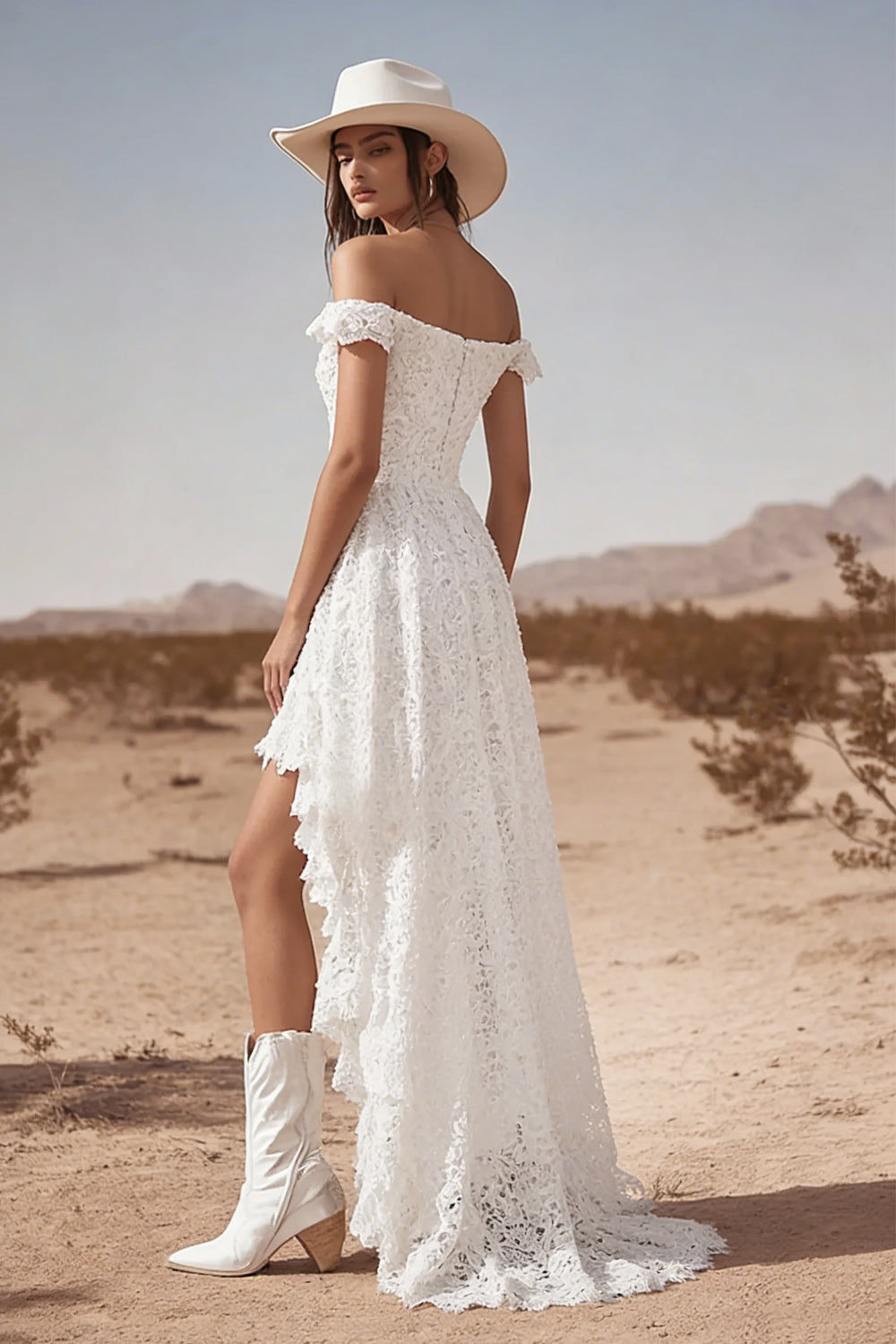 ZAPAKA Women Lace Graduation Dress Off the Shoulder High-Low Ruffled Bridal Dress, White / US20W ZAPAKA Women Lace Graduation Dress Off the Shoulder High-Low Ruffled Bridal Dress, White / US20W