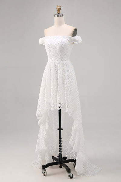 ZAPAKA Women Lace Graduation Dress Off the Shoulder High-Low Ruffled ...