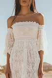 Mermaid White Lace Off the Shoulder Boho Wedding Dress