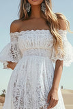 A Line Lace White Off the Shoulder Boho Wedding Dress