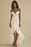 White Spaghetti Straps Long Engagement Dress