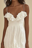 White Spaghetti Straps Long Engagement Dress