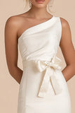One Shoulder White Bodycon Graduation Dress with Bow