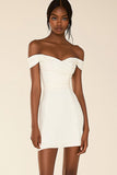 Off the Shoulder White Satin Bodycon Graduation Dress