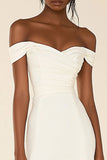 Off the Shoulder White Satin Bodycon Graduation Dress