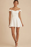 Off the Shoulder White A Line Short Graduation Dress with Ruffles