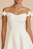 Off the Shoulder White A Line Short Graduation Dress with Ruffles