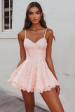 Pink A Line Lace Short Graduation Dress