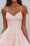 Pink A Line Lace Short Graduation Dress