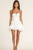 Strapless White Lace Short Graduation Dress with Ruffles