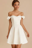 Off the Shoulder White Ruffled Short Graduation Dress