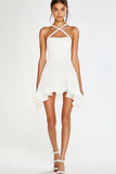 White Ruffled A Line Short Graduation Dress